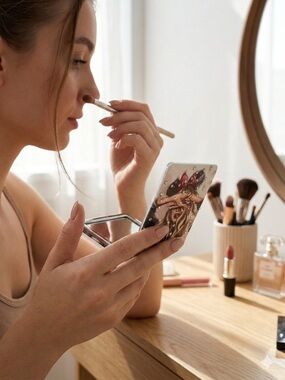 Plane Mirror and magnifying glass-girl with Mickey Mouse ears